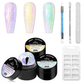 MEET ACROSS Solid Builder Gel For Nails, Aurora Purple Pink Green Non-Sticky Hand Sculpting Gel For Nail Art with Silicone Carving Pen Professional Nail Salon Supplies