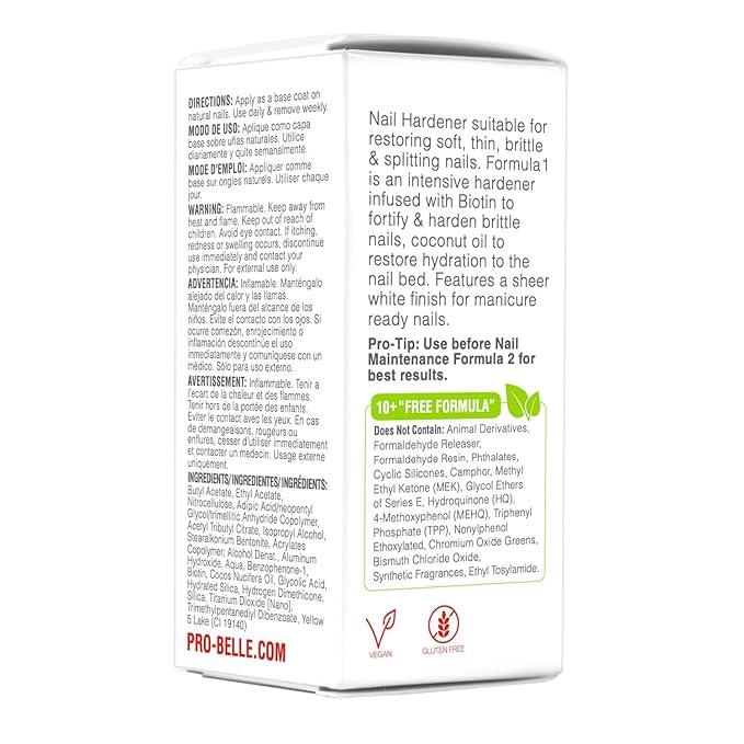 Probelle Nail Hardener Formula 1 - Repair Damaged Nails, Extra Strong Nail Growth Base Coat For Brittle Nails, Grows and Strengthens Soft, Weak Nails, Aids Splitting, Breaking, Peeling Nails