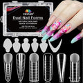 EBANKU 288PCS Poly Extension Gel Dual Nail Form, Stiletto Coffin Acrylic Nail Forms for French Nails, 76PCS Dual Forms French Sticker Silicone Pads, 6 Styles Scale for Manicure Extension