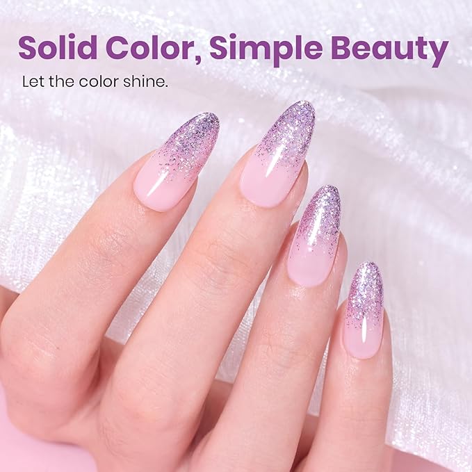 Beetles Purple Gel Nail Polish – 15ml Purple Glitter Gel Polish Soak Off UV LED Shimmer Rose Quartz Glow Color Nail Art Long Lasting Glossy Salon and DIY Nail Manicure Spring Gift for Women