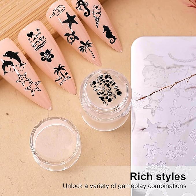 2-Piece Mini Nail Art Stamper Kit, Clear & Metallic Stampers with Scraper, for Nail Stamping & French Tips, Easy DIY Nail Design at Home, Manicure Starter Tool