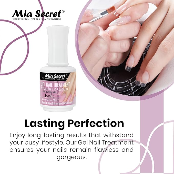 Mia Secret Gel Nail Treatment With Vitamin E and Calcium, 15ml - Repair and Strengthening Gel for Nails (Mochi)