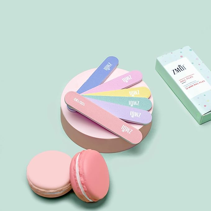 Professional Mini Nail File – 12 Count (Pack of 2) Stylish Practical Fingernail File for Natural and Acrylic Nails 100/180 Emery Boards (Macaroon Color)