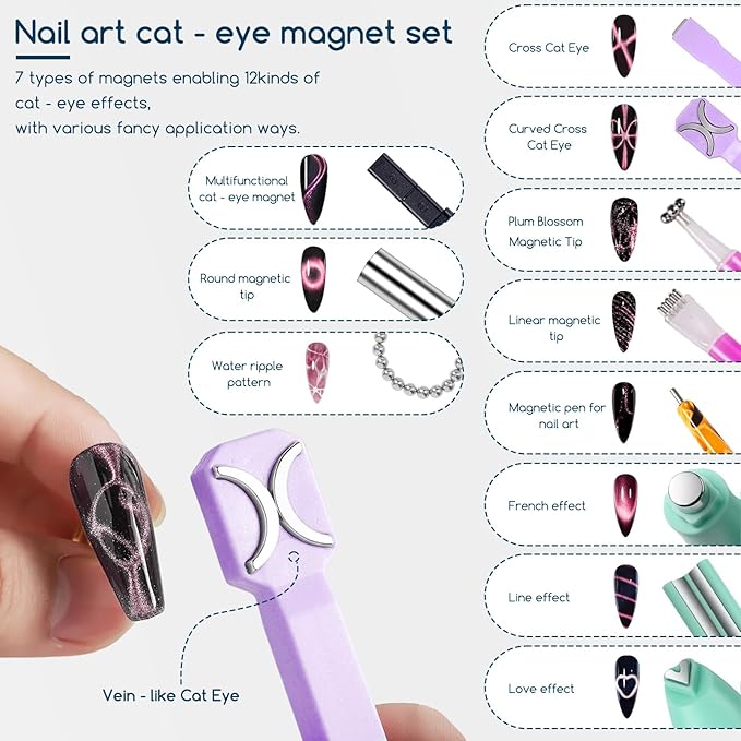 26 Pieces Cat Eye Magnet for Nails 3-in-1 Nail Heart Magnets Cylindrical Strong Nail Magnet Multi-Functional Nail Magnet Wand Flower Magnet Stick Magnetic Beads for Cat Eye Gel Nail Polish