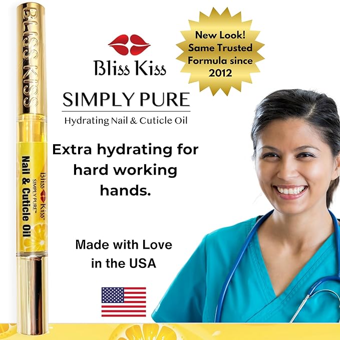 Bliss Kiss | Crisp Fragrance 4 Nail Oil Cuticle Pens w/Vitamin E & Jojoba⏤Nail Strengthener Nail Growth Treatment for Brittle Peeling Breaking Thin Nails