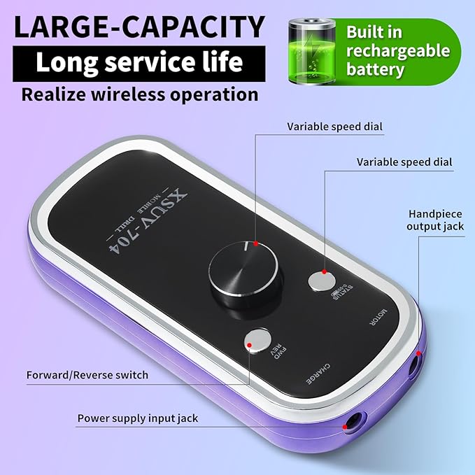 Professional Electric Nail Drill Kit 45000RPM with Bits and Base Purple Portable Rechargeable Cordless Nail E- File Machine for Acrylic Gel Powder Nails and Manicure Pedicure Toenail Tool Set