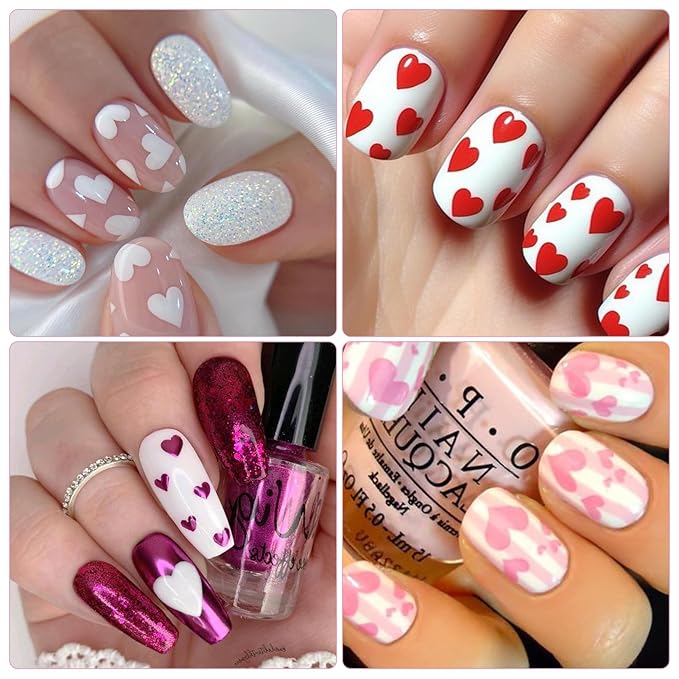 Valentine's Day Nail Art Stickers - Sexy Laser Heart Nail Decals, Self-Adhesive 6 Colors Black White Red Pink Kiss Heart for DIY 3D Nail Supplies Decoration (6 Sheets)