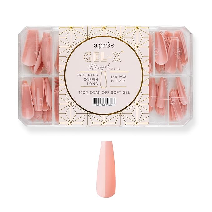 Apres Neutrals Gel-X Margot Box Of Press On Nails, 11 Sizes 00-9, Soft Gel Nail Tip Box (150pcs) (Sculpted Coffin Long, 150)