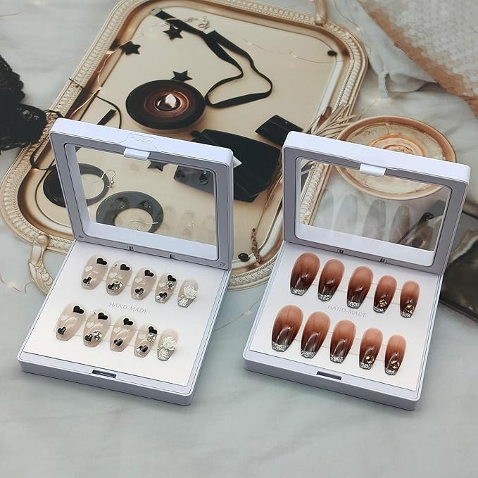 Press On Nail Packaging Boxes - 3D Floating Storage and Display Box With 60pcs Double Sided Adhesive Tape for Nail Tech