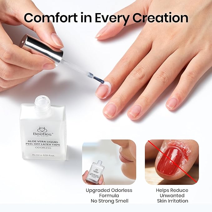 Beetles White Liquid Latex for Nails 15ml - Latex Nail Polish Barrier Peel Off Cuticle Guard for Gel Nail Polish Protector for Fingers Air Dry Manicure Cuticle Protectors with Stick Gifts for Women