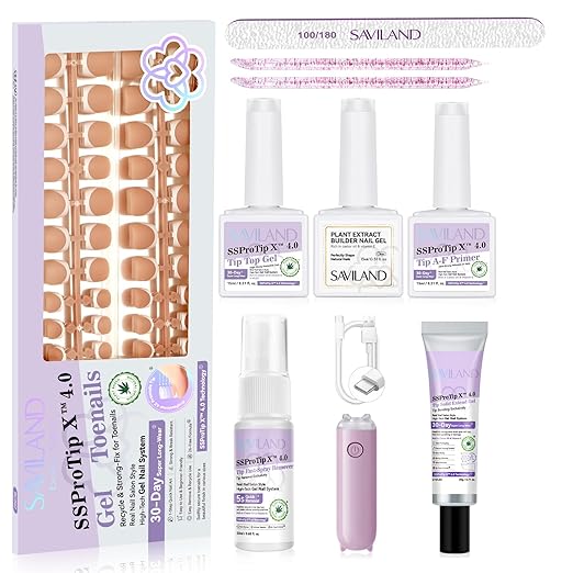 SAVILAND Press On Toenails Kit: 216 PCS Everlasting French Tip Press on Nails for 18 Sizes Ultra-Fit Sturdy Brown Gel Toenails Tip Nail Bond Solid Gel Nail Glue Press on Toenails for Women Home DIY