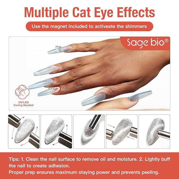 Cat Eye Gel Nail Polish 15ml Astral Blue, Magnetic Gel with Glass Bead Effect, Soak Off UV LED Nail Gel, for Home DIY Nail Design