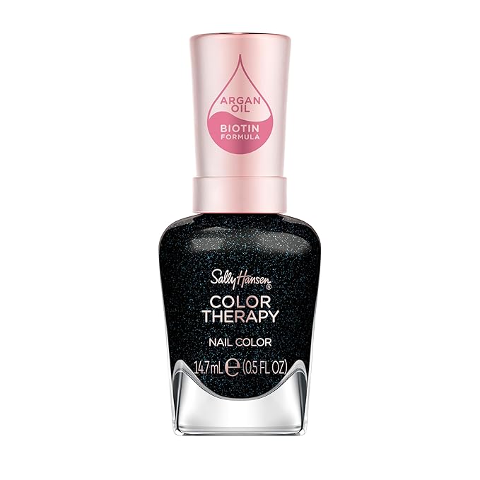 Sally Hansen Color Therapy Nail Polish | Biotin, Argan Oil, Long Lasting, Healthy Nails, Nail Strengenther, Opaque | 455 Time For Blue| Dark Cyan Blue Nail Color