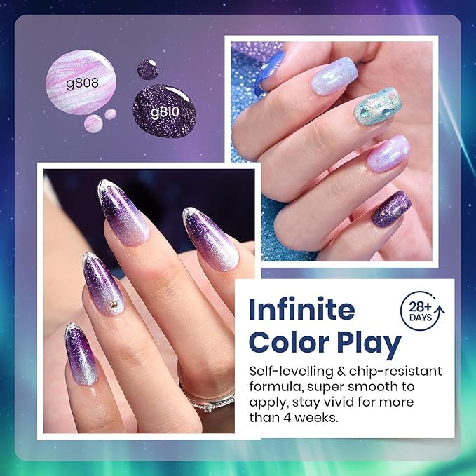 Beetles Glitter Gel Polish Set – Kaleido Galaxy 6 Colors Shimmer Chameleon Blue Green Purple UV LED Gel Nail Polish Sparkly Glitter Nail Gel Kit Nail Art Design Gel Spring Gifts for Women