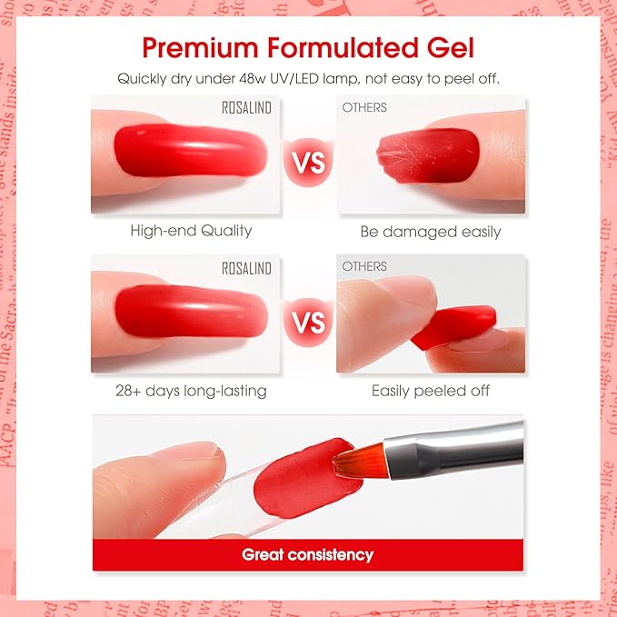 ROSALIND 2 oz Red Christmas Poly Nail Gel, Big Tubes Builder Red Gel for Nails Art Decoration, Nail Thickening Easy to DIY Use at Home Need UV Lamp