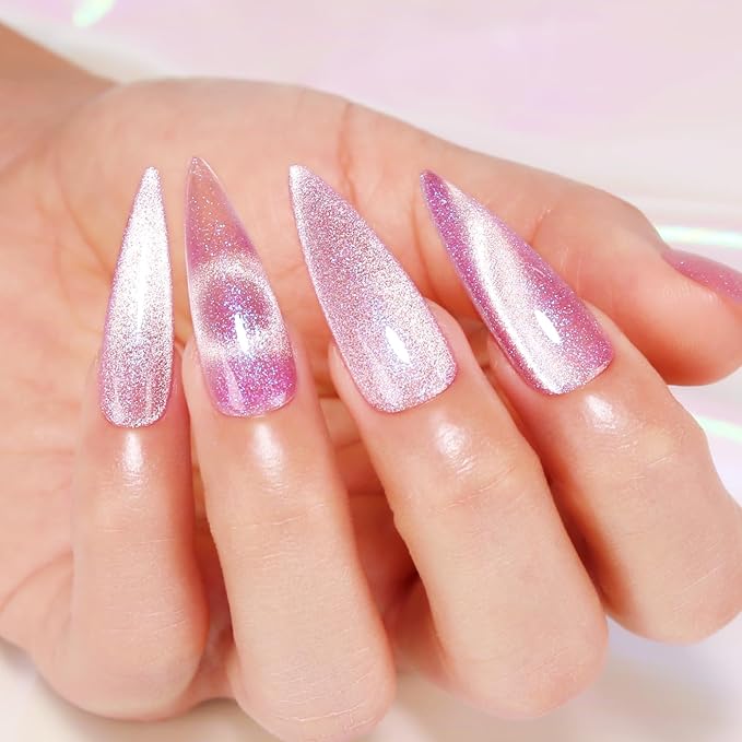 Imtiti Cat Eye Gel Nail Polish, 15ML Pink Holographic Glitter, Magnet UV LED Magnetic Gel Nail Polish Crystal Galaxy Sparkly Home DIY Manicure Nail Salon Kit