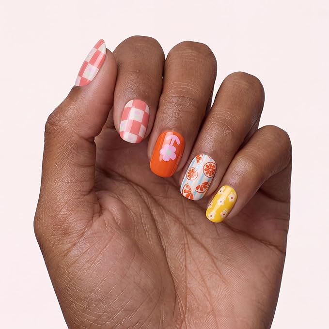 Dashing Diva Glaze Nail Strip Set - Buda-Zest - Long Lasting, Chip Resistant, Semi-Cured Gel Nail Strips - Summer Gel Set - 4-Piece Manicure Kit with 32 Strips