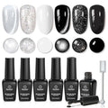 Beetles Gel Nail Polish Set - Twilight Gleam 6 Colors Cat Eye Glitter White Black Silver Shimmer Sparkle Gel Polish Kit with Magnet Soak Off Nail Art Uv Led Home Salon Spring Summer Gift for Women