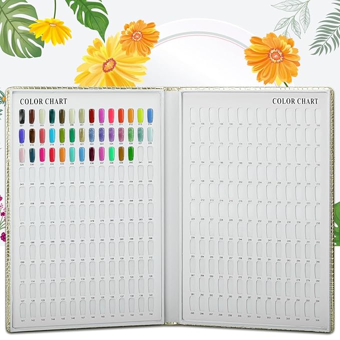 308 Colors Nail Swatches Book with 360 Nail Tips and Number Labels Professional Nail Color Chart Card Display Gel Polish Book Nail Painting Practice Design Board No Need Pasting, No Need Glue