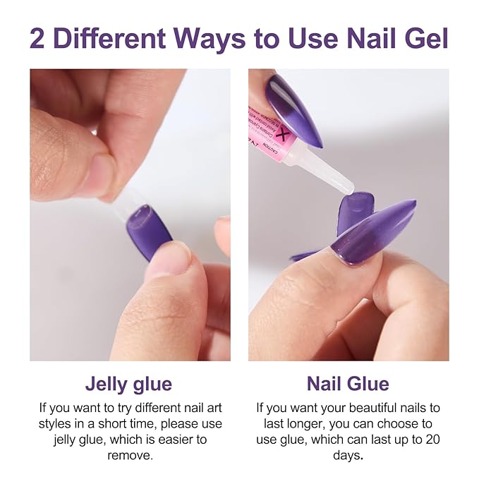 Cat Eye Press on Nails Medium, Fashion Purple Glitter Press on Nails, Soft Gel Fake Nails, Reusable & Natural Acrylic False Nails, Stick on Nails for Women Gift, Glue on Nails Kit 30 Pcs
