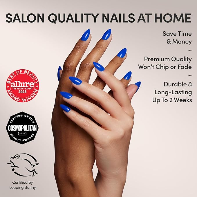 Glamnetic Press On Nails - Cobalt Blue | Opaque Bright Vibrant Blue Short Almond Fake Nails, Salon Quality | 15 Sizes - 30 Nail Kit