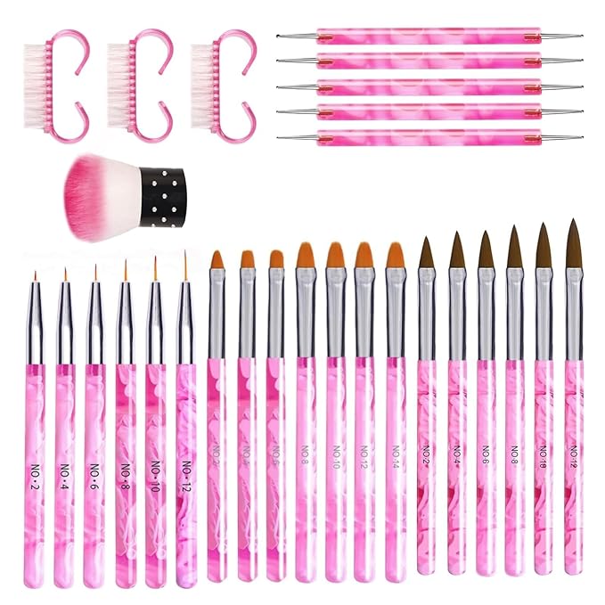 Professional Nail Art Brush Dotting Tools Kit (28pcs Pink)