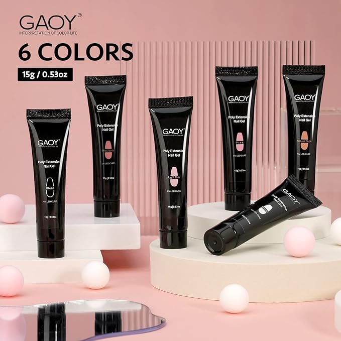 GAOY Poly Gel Set, Nail Extension Gel, 6 Colors Nude Pink Builder Nail Enhancement for Beginner & Professional Salon DIY