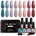MTSSII Gel Nail Polish Set, 8 Colors Fall Nude Blue Green Pink Ped Purple Soak Off Gel Polish Kit for Salon and Nail Art DIY at Home