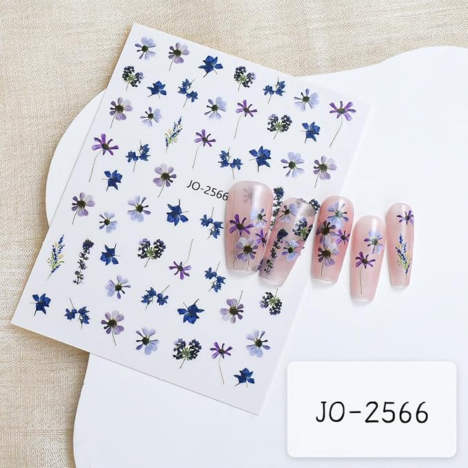 Spring Flower Nail Art Stickers Decals 3D Self-Adhesive Colorful Peach Floral Design Nail Stickers Lavender Carnation Nail Decals Spring Summer Nail Supplies for Women DIY Manicure 6Sheets…