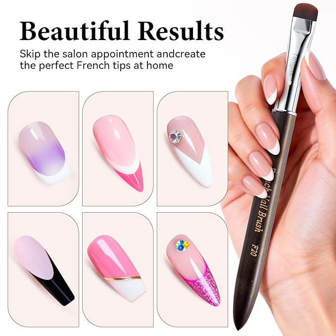 Nail Art Brush,2-in-1 French Tip and Cuticle Cleanup Brush for Gel Polish,Professional Nail Tool with Wooden Handle(French F16）