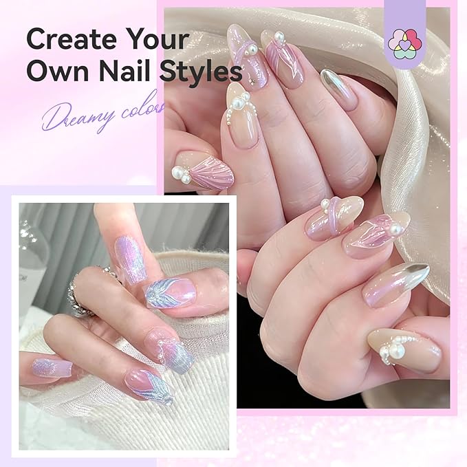 SAVILAND 3D Gel Nail Art Set: 6 Colors Dreamy Aurora 3D Nail Gels No Wipe Sculpting Gel for Nail Art with Clear Solid Builder Gels Chrome Powder Silicone Mold for Nails Design Home Salon Manicure DIY