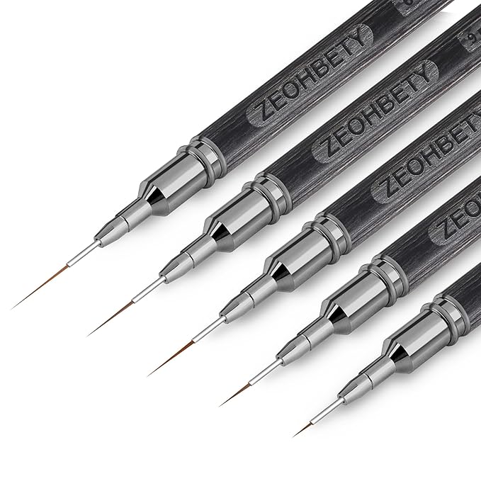 Wooden Nail Art Brushes, 5Pcs Nail Art Liner Brushes, Painting Art Design Brush Set Nail Dotting Drawing Tool for Long Lines, Thin Details, Fine Drawing Sizes 6/9/12/15/18mm, Grey