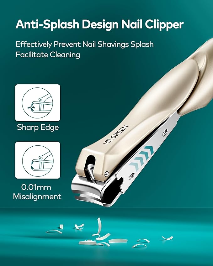 MR.GREEN Nail Clippers, 3PCS Nail Clipper Set with Anti Splash Fingernail Clipper,Ear Pick,Glass Nail File,Professional Nail Clippers for Men and Women, Stainless Steel Nail Cutter with Leather Case