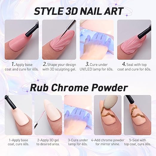 [3 Pack] 20g Nail Art Glue Gel – Crystal Clear Rhinestone Adhesive & 3D Sculpting Gel for Nail Charms, Decorations & Chrome Powder Effects – Strong Hold, Professional UV/LED Cure Formula (60g Total)