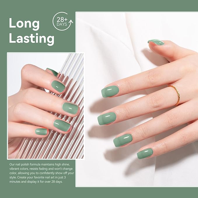 MEGIOR Olive Green Gel Nail Polish 0.5 Fl Oz Green Long Lasting Soak Off UV LED Lamp Light Curing TPO Free Gel Polish Kit for Salon and Nail Art Starter Manicure DIY at Home