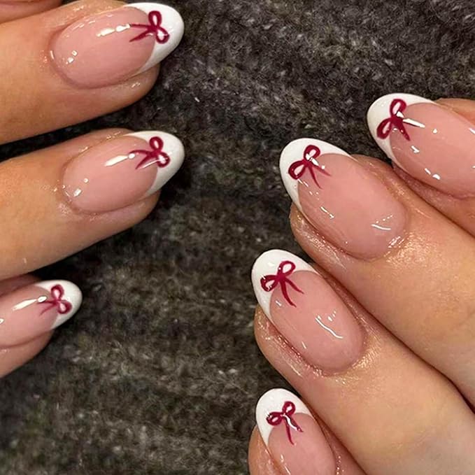 6 Packs (144 Pcs) | Reusable Press on Nails | cute nails | 6-Style Bundle | 12 Sizes | Each Style 24 Pcs | White theme bow