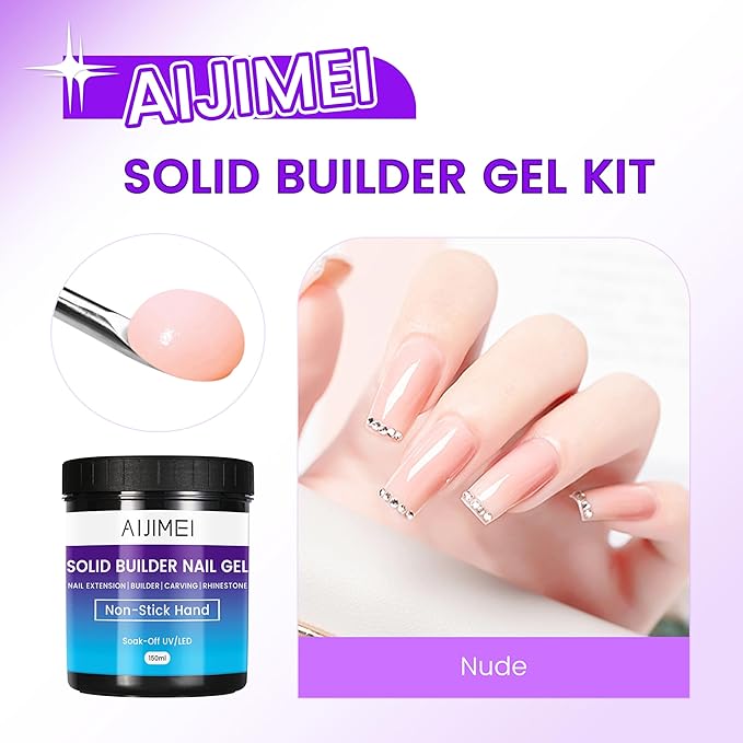 AIJIMEI Solid Builder Hard Gel for Nails Extension Nail Thickening Solution Solid Nail Builder Gel No Stick Hand 3D Sculpture Carving for Nail Art Design(Nude, 150ml/5Fl.oz)