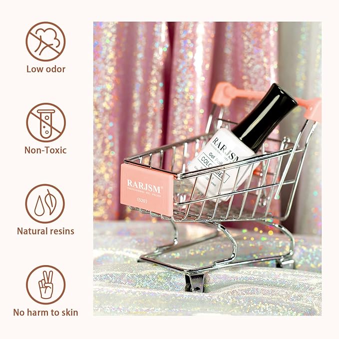 RARJSM Glitter Gel Nail Polish Rose Gold Sparkly Iridescent Rainbow Shimmer Metallic Pink Holographic Nail Gelpolish Soak off L e d U V Curing Required High Pigments for Home Manicure Nail Art 15ml
