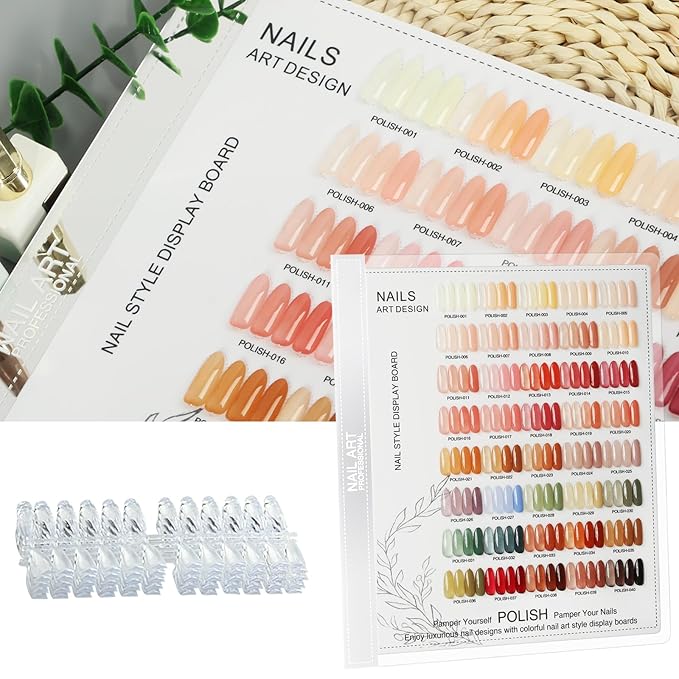 160 Nail Color Display,Nail Art Sample Chart Acrylic Gel Polish Rack,Nail Polish Display with 240pcs Nail Color Display Tips,Nail Color Swatches Perfect for Nail Salon & Home Use