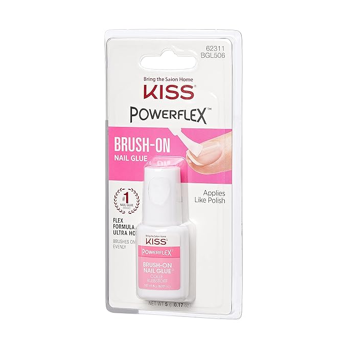 KISS PowerFlex Brush-On Nail Glue for Press On Nails, Ultra Hold Flex Formula Nail Adhesive, Includes One Bottle 5g (0.17 oz.) with Twist-Off Cap & Brush Applicator (Pack of 2)