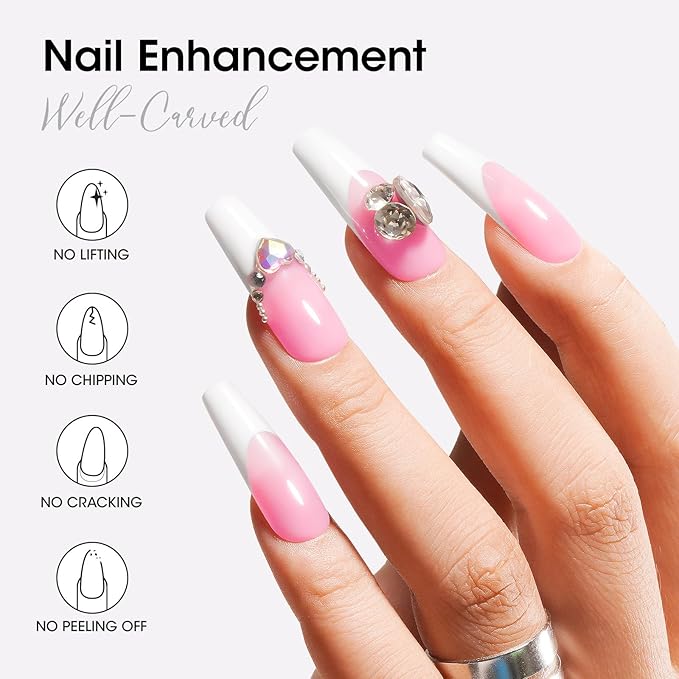 GELLEN Builder Gel Set for Nails,10 In 1 Hard Nail Extension Poly Gel Soak Off UV Polish Set 4 Colors Clear Milky White Classic Pink Nude Apex Sculpting Thickening Nails Salon Home Manicure