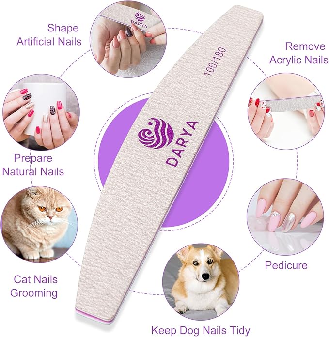 DARYA Nail Files (100 Pcs) Double Sided 100/180 Grit Emery Boards for Nails Acrylics Natural Nail File Toenails & Pet Grooming Durable Washable Professional Nail Files for Salon & Home Use