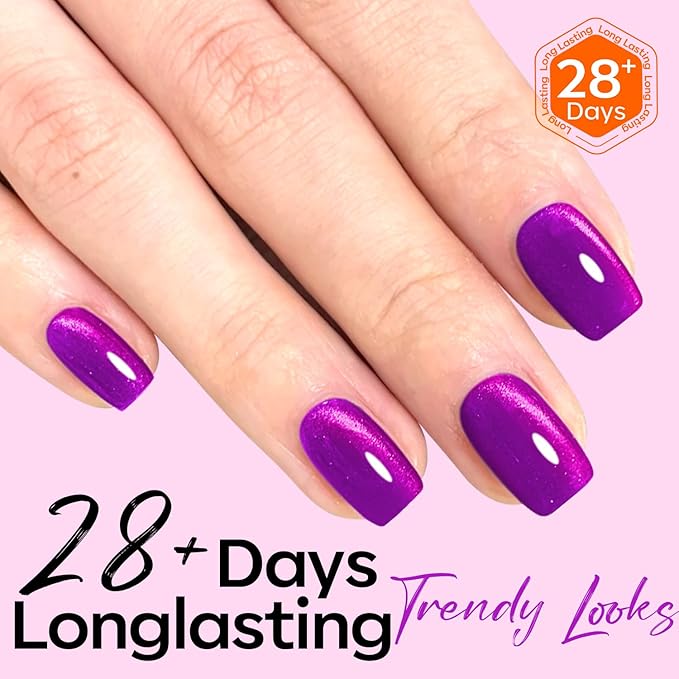 modelones Cat Eye Gel Nail Polish, Purple Magnetic Nail Polish with Magnet Yellow Glitter Soak Off U V Winter Gel Polish Shimmer Nail Art Top Coat Manicure Salon DIY