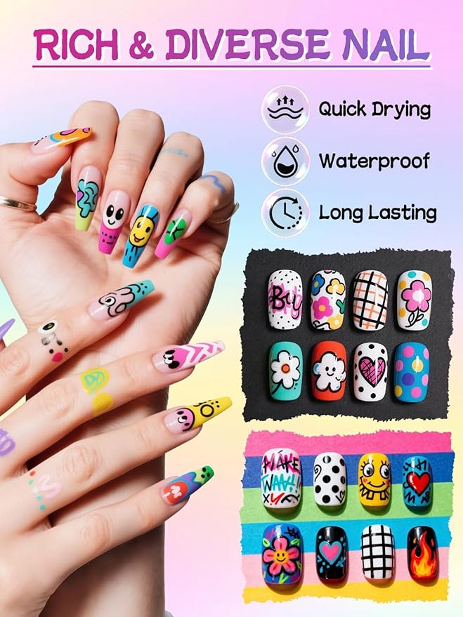EBANKU 12 Colors Nail Art Pens Kit 0.5MM Ultra-Fine Tip 3D Nail Polish Pens Quick-Dry Acrylic Paint Pens Nail Markers Dotting Tools for Valentine's Heart Nails Home & Salon Manicure