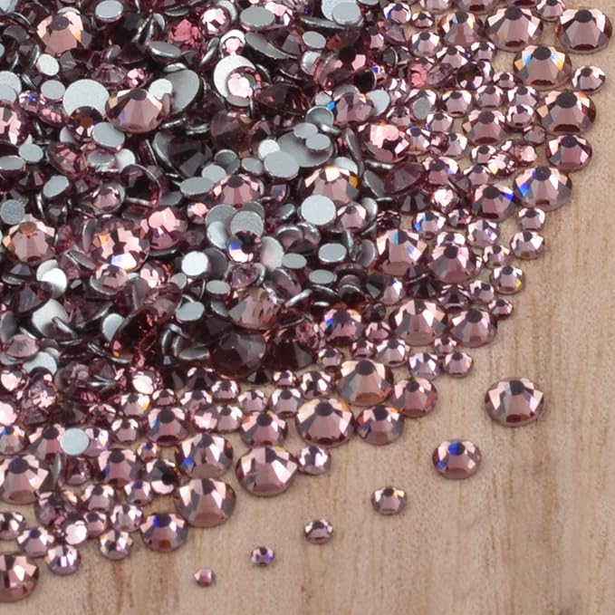 10000 Pieces Rhinestones 6 Sizes Round Crystal Glass Flat Back Rhinestones with 1Tweezers and 1Picking Pen for Nail Art Crafts Clothes Bags DIY (Light Amethyst)