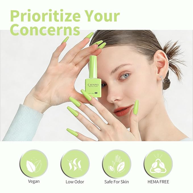 CANNI Lime Green Gel Nail Polish, 1Pcs Light Pastel Green Sage Gel Polish Mint Color Soak Off U V Nail Manicure Salon DIY at Home