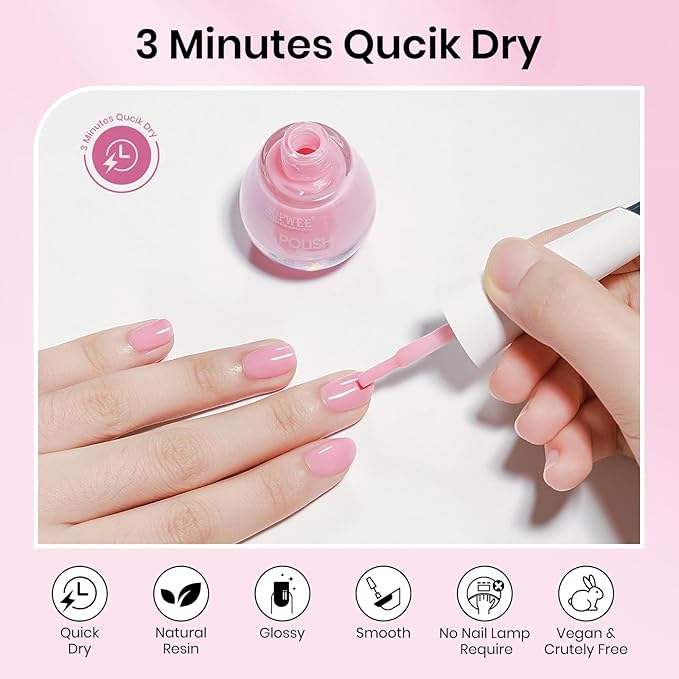 Regular Pink Nail Polish Quick Dry,Air Drying Fast Finger Nail Lacquer Non Gel Glossy Salon Manicure DIY at Home 0.54 fl.oz