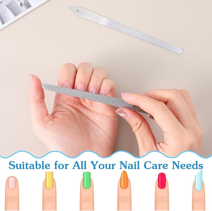 Sibba 2 Pcs Diamond Deb Nail File, 6 Inch Stainless Steel Metal Nail Files with Sharp Pointed Tip, Double Sided Manicure Pedicure Tools for Natural Acrylic Gel Nails Salon Home