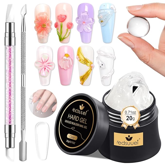 Solid Sculpting Builder Gel LEDSUUEI - Clear Nail Extension Gel, Non-Sticky Hard GEl for Nails, Nail Strengthen 3D Molding Builder NAil Carving Glue Kit for Beginners 20g