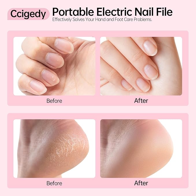 Electric Nail Drill Kit, Electric Nail File Cordless Nail Drill Machine for Acrylic Gel Dip Powder Nails, Professional Portable Manicure Pedicure Rechargeable Lightweight for Home Salon Use